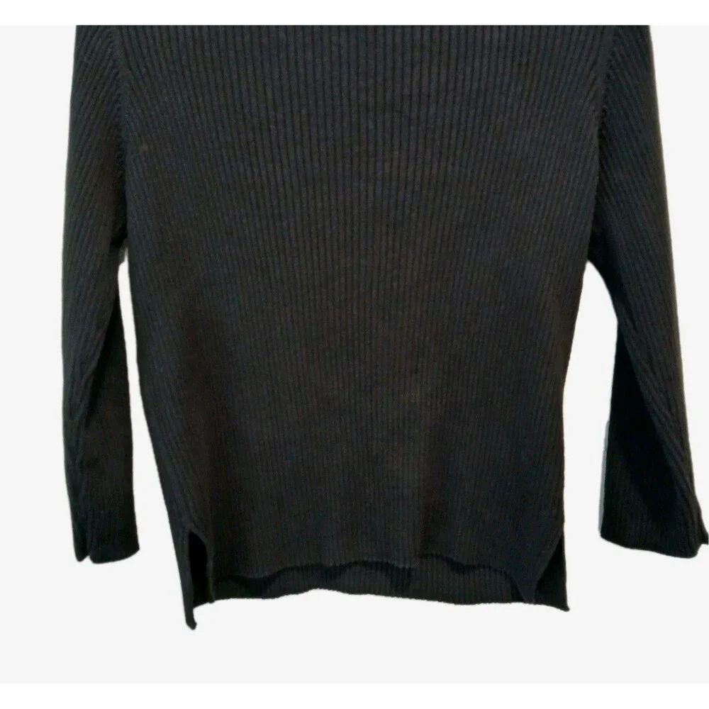 J. Jill Black Knit Johnny Collared Pullover Sweater 100% Cotton 3/4 Sleeve Med